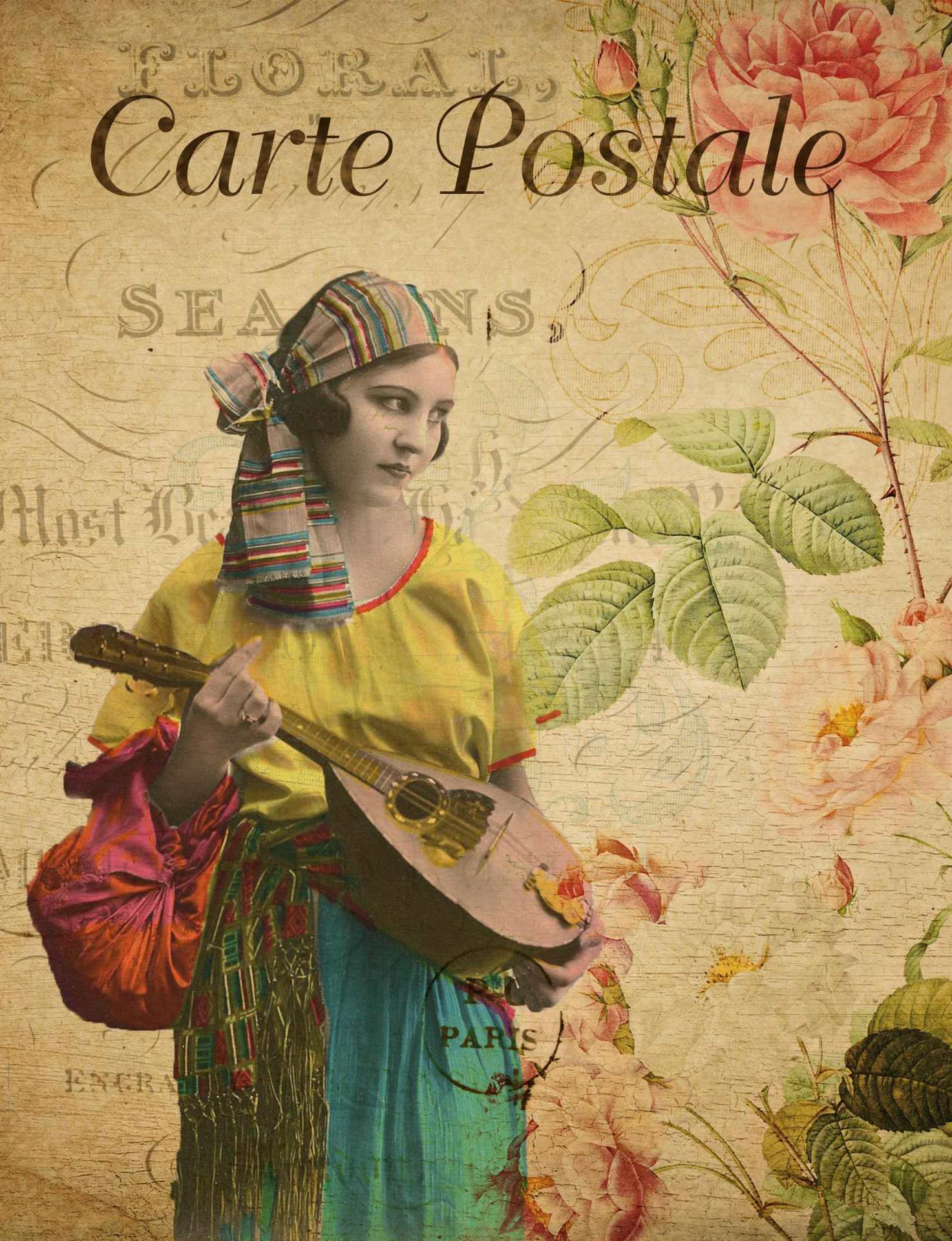 woman-vintage-floral-postcard